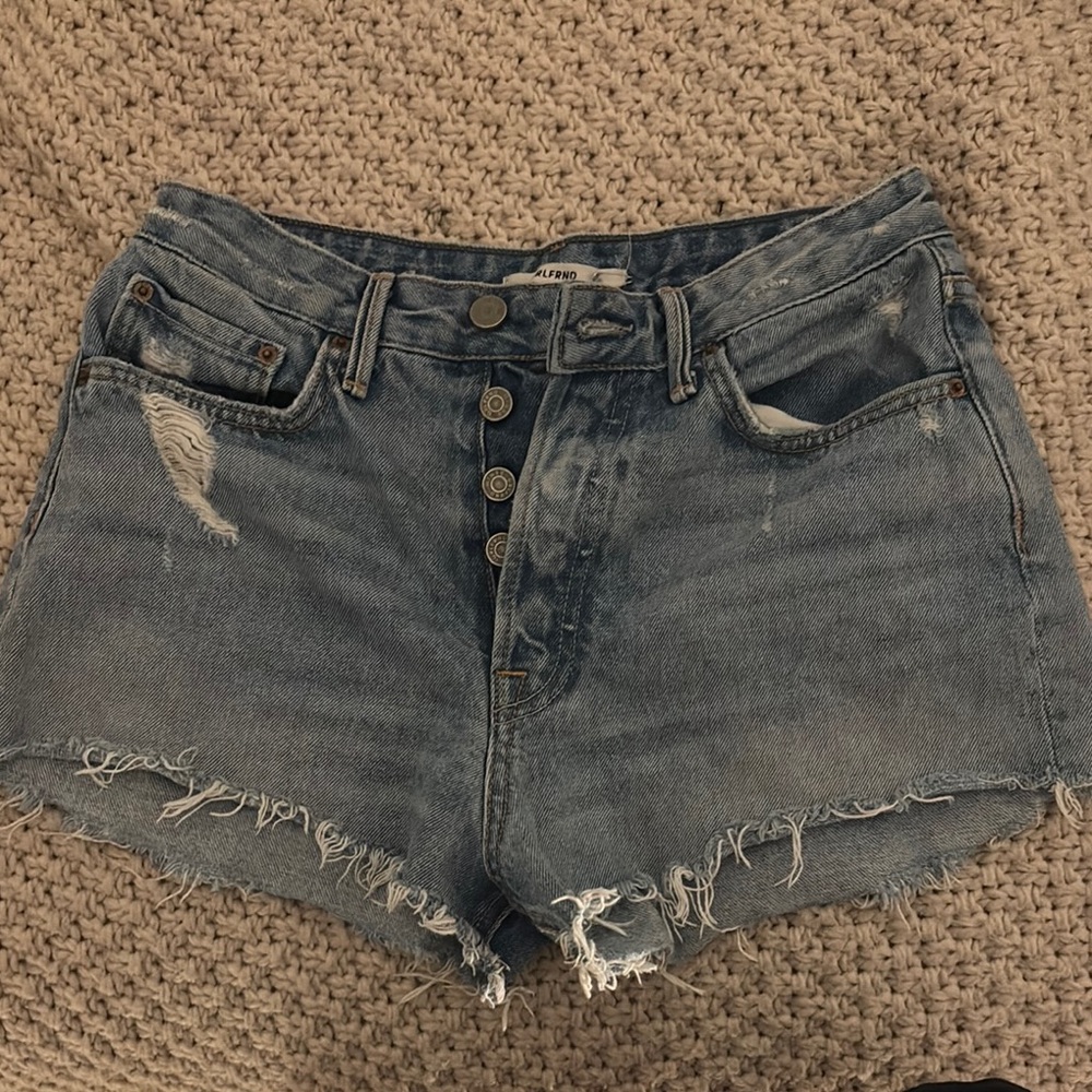 Blue High-Waisted Distressed Jean Shorts